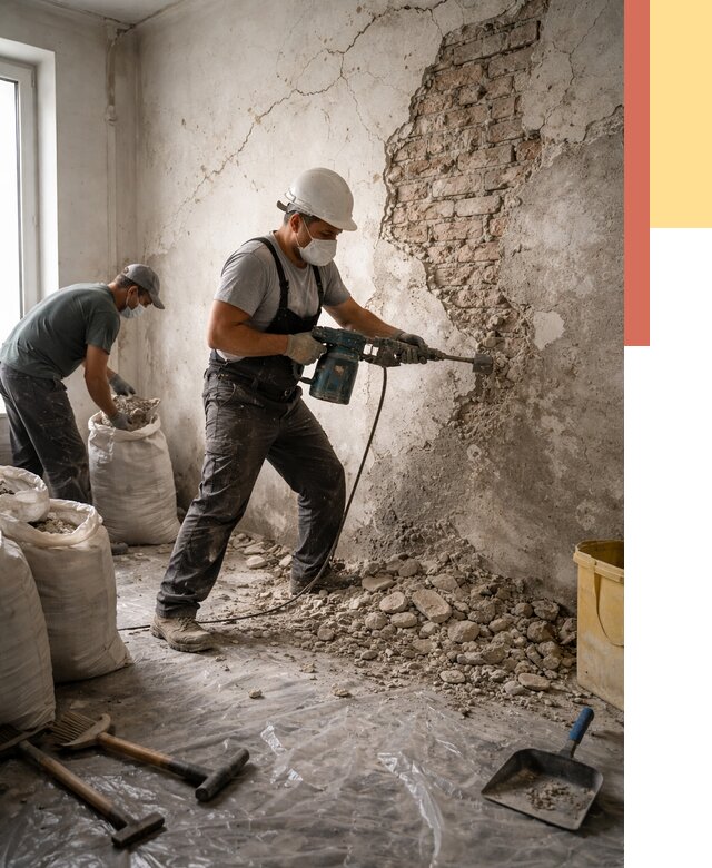 Демонтаж штукатурки со стен в Мурманске от 7403 руб/м² — быстро и недорого | ОТДЕЛОЧНИК-Мрм