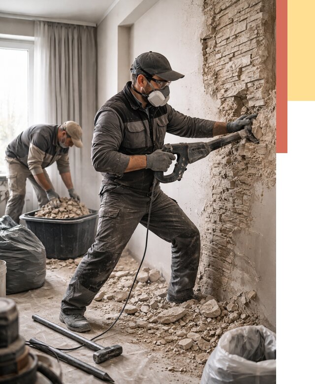 Демонтаж декоративного камня в Мурманске от 1491 руб/м² — быстро и недорого | ОТДЕЛОЧНИК-Мрм