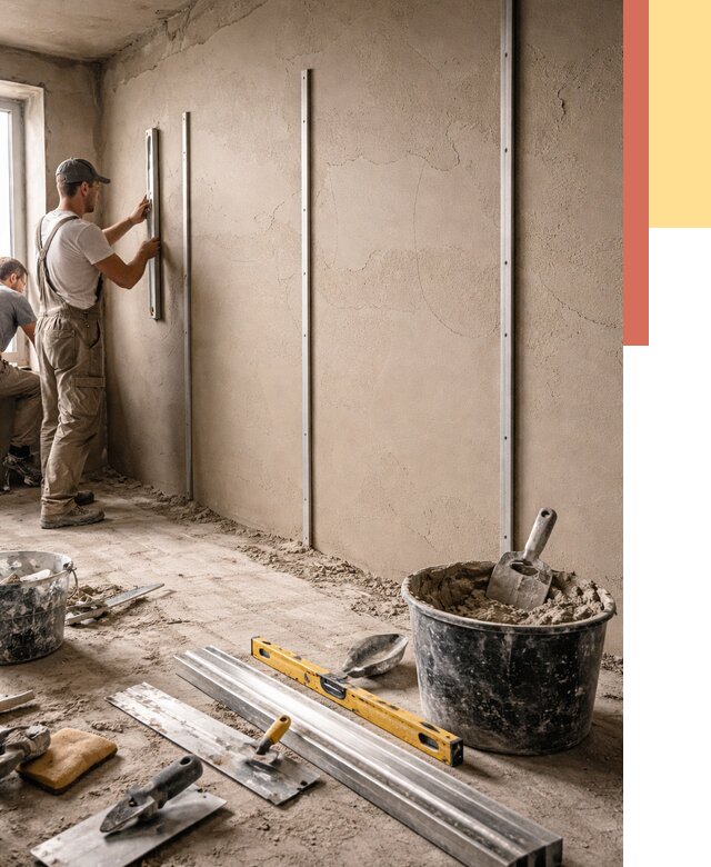 Штукатурка стен по маякам в Мурманске от 5655 руб./м² — выравнивание под ключ | ОТДЕЛОЧНИК-Мрм