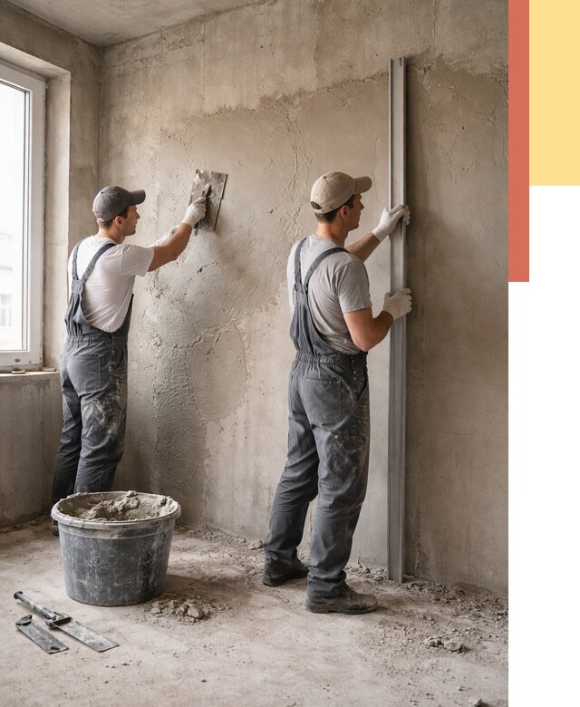 Штукатурка бетонных стен в Мурманске от 4627 руб/м² — качественно и быстро | ОТДЕЛОЧНИК-Мрм