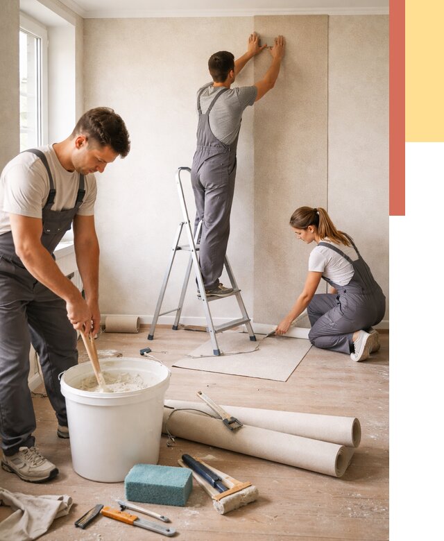 Оклейка стен обоями в Мурманске от 3599 руб/м2 — быстро и недорого | ОТДЕЛОЧНИК-Мрм