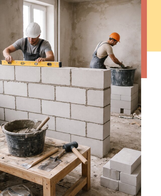 Кладка перегородок из газобетона в Мурманске от 3290 руб. под ключ | ОТДЕЛОЧНИК-Мрм