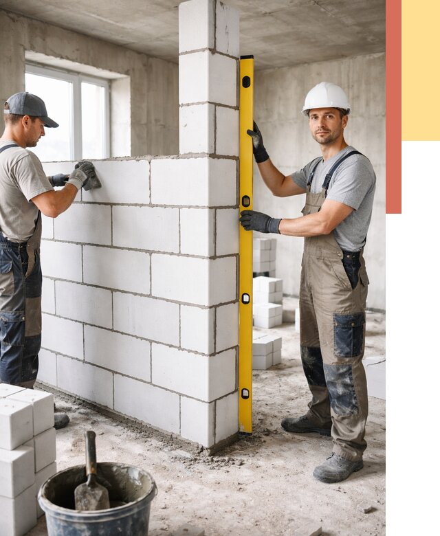 Кладка перегородок из пеноблока в Мурманске от 1851 руб. под ключ | ОТДЕЛОЧНИК-Мрм