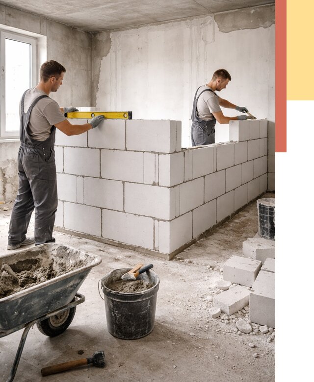 Кладка перегородок из ПГП в Мурманске от 2571 руб./м2 — монтаж и возведение под ключ | ОТДЕЛОЧНИК-Мрм