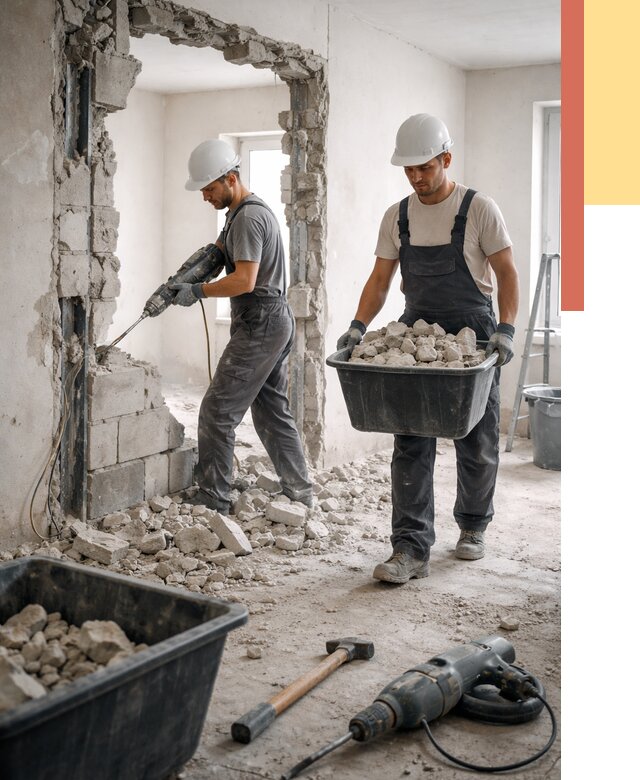 Демонтаж блоковых перегородок в Мурманске от 3856 руб. — быстро и недорого | ОТДЕЛОЧНИК-Мрм