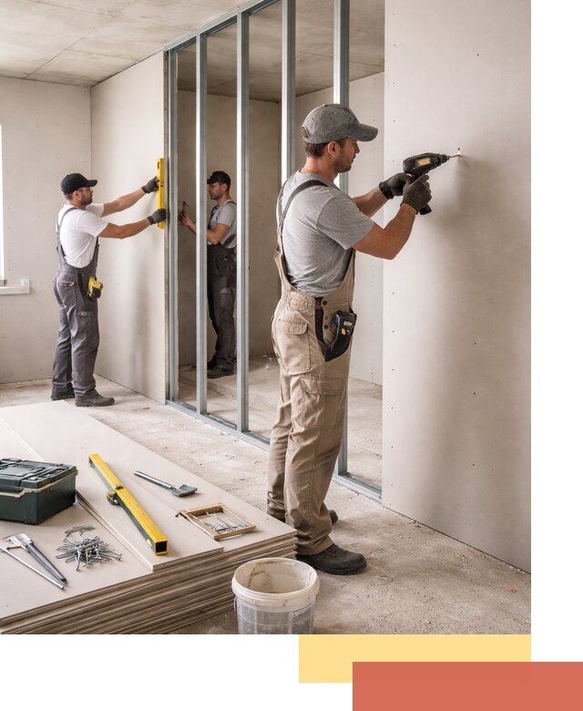 Однослойная перегородка из гипсокартона в Мурманске под ключ, монтаж и отделка