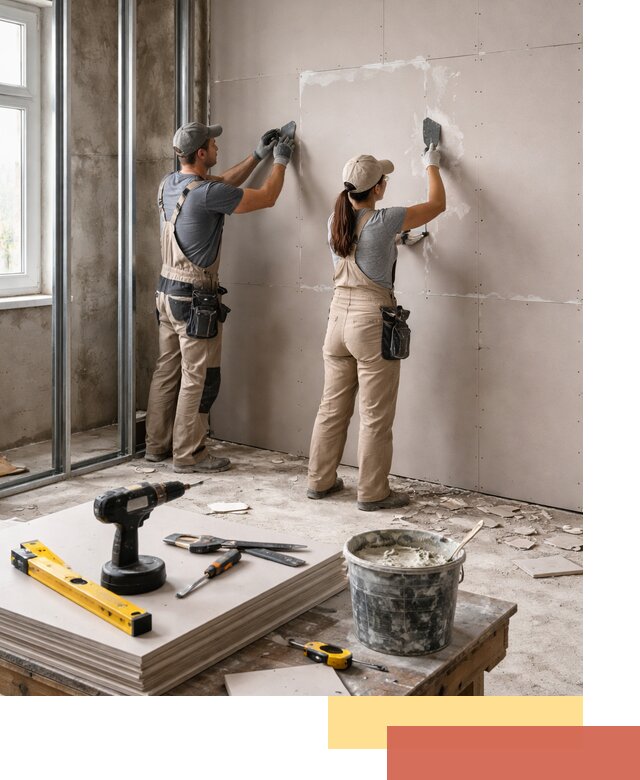 Монтаж двухслойной перегородки из гипсокартона в Мурманске