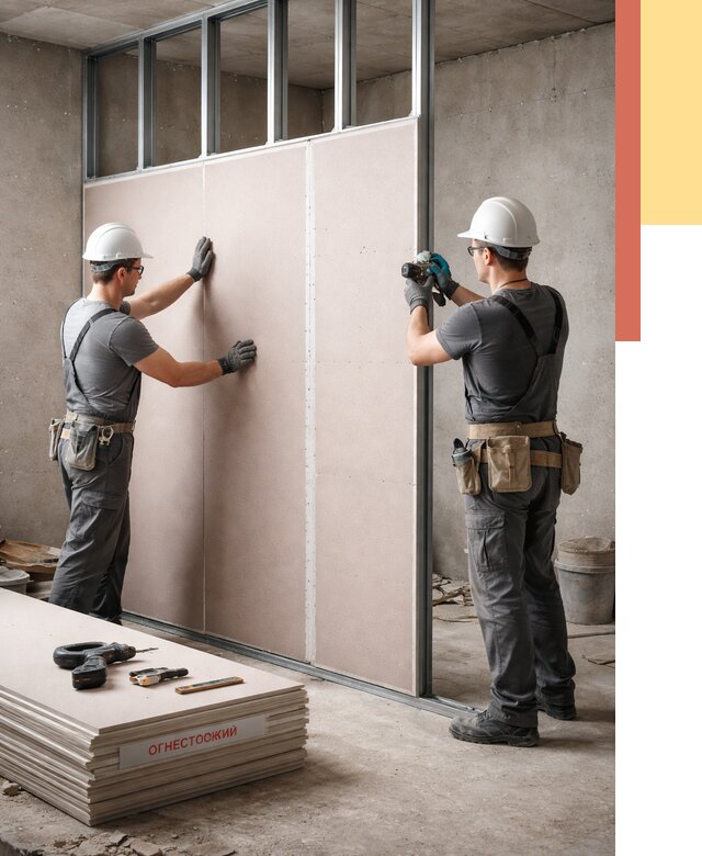 Перегородка из огнестойкого гипсокартона в Мурманске от 1902 руб. под ключ | ОТДЕЛОЧНИК-Мрм