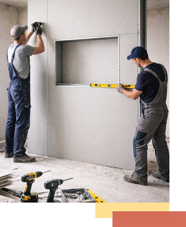 Перегородка из гипсокартона с нишей под декор в Мурманске