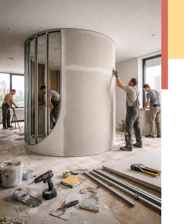 Радиусная перегородка из гипсокартона в Мурманске от 2982 руб. под ключ | ОТДЕЛОЧНИК-Мрм