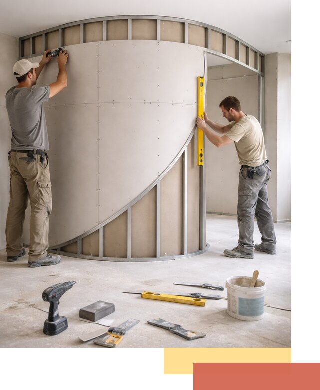 Радиусная перегородка из гипсокартона в Мурманске под ключ