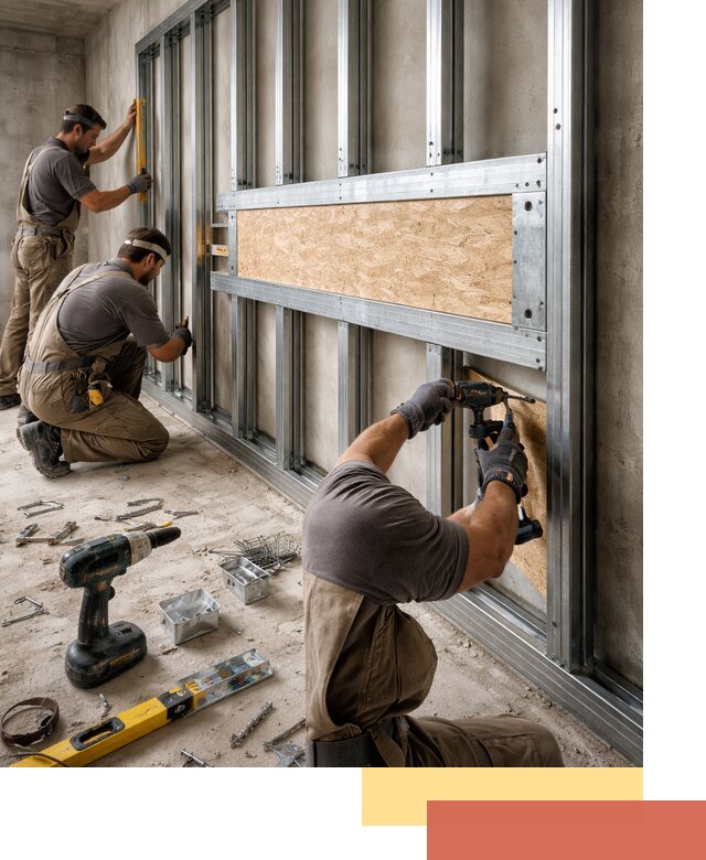 Усиленная перегородка для крепления тяжёлых конструкций в Мурманске