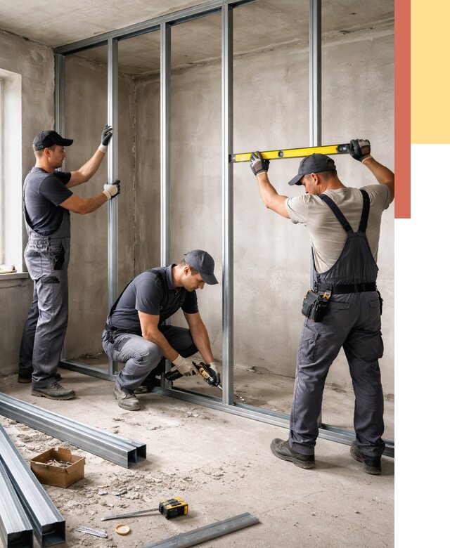 Монтаж каркаса перегородки из профиля в Мурманске от 771 руб. | ОТДЕЛОЧНИК-Мрм