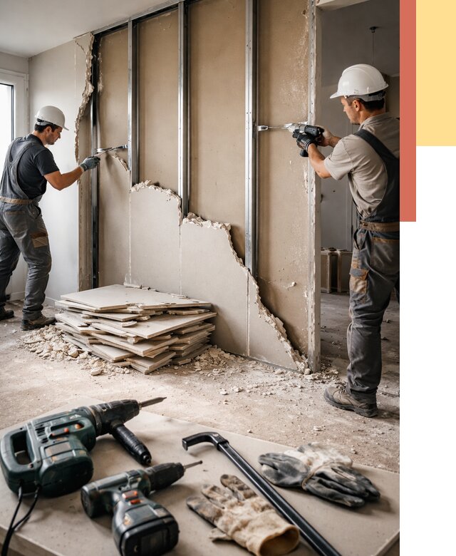 Демонтаж перегородки из гипсокартона в Мурманске от 1234 руб. быстро и недорого | ОТДЕЛОЧНИК-Мрм