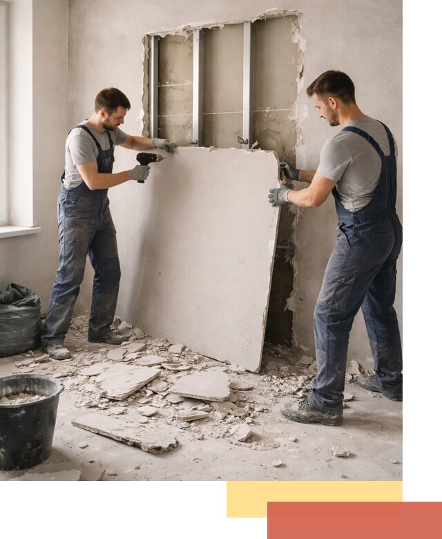 Демонтаж перегородки из гипсокартона в Мурманске быстрый и аккуратный