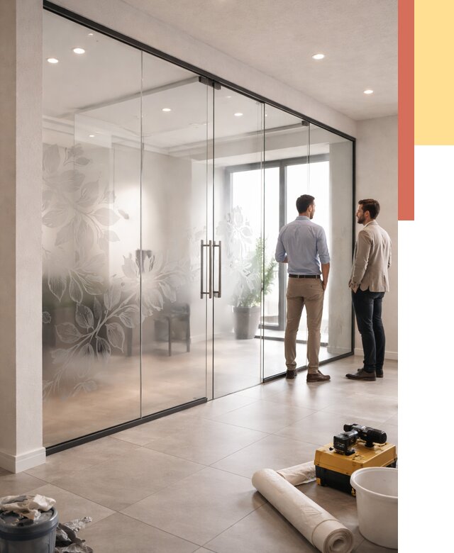 Стеклянные перегородки с рисунком в Мурманске от 12853 руб. монтаж и нанесение | ОТДЕЛОЧНИК-Мрм