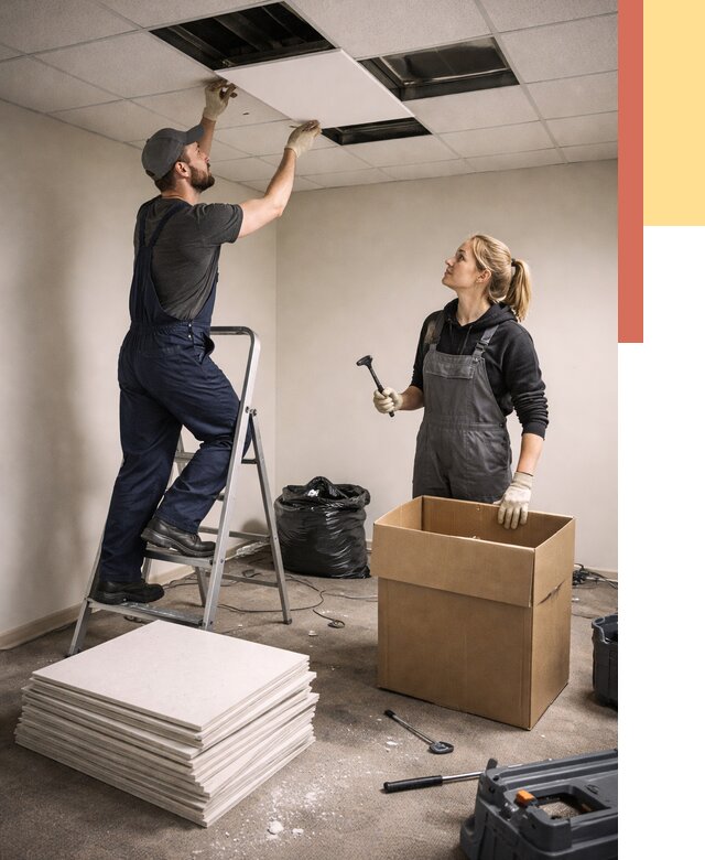 Демонтаж потолочной плитки в Мурманске от 4627 руб. быстро и недорого | ОТДЕЛОЧНИК-Мрм