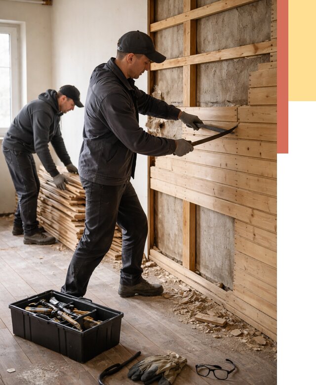 Демонтаж вагонки в Мурманске от 3907 руб/м2 — быстро и недорого | ОТДЕЛОЧНИК-Мрм