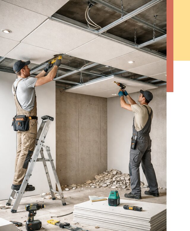 Монтаж акустического потолка в Мурманске от 6683 руб/м2 — быстро и недорого | ОТДЕЛОЧНИК-Мрм