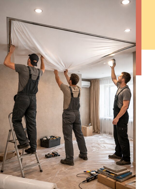 Монтаж ПВХ натяжного потолка в Мурманске от 3599 руб. под ключ | ОТДЕЛОЧНИК-Мрм