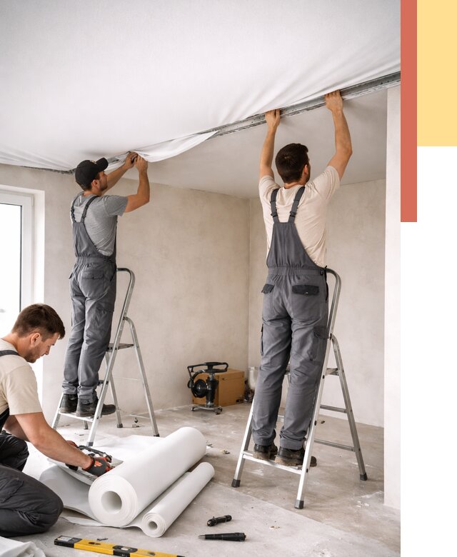 Монтаж тканевого натяжного потолка в Мурманске от 3599 руб. под ключ | ОТДЕЛОЧНИК-Мрм