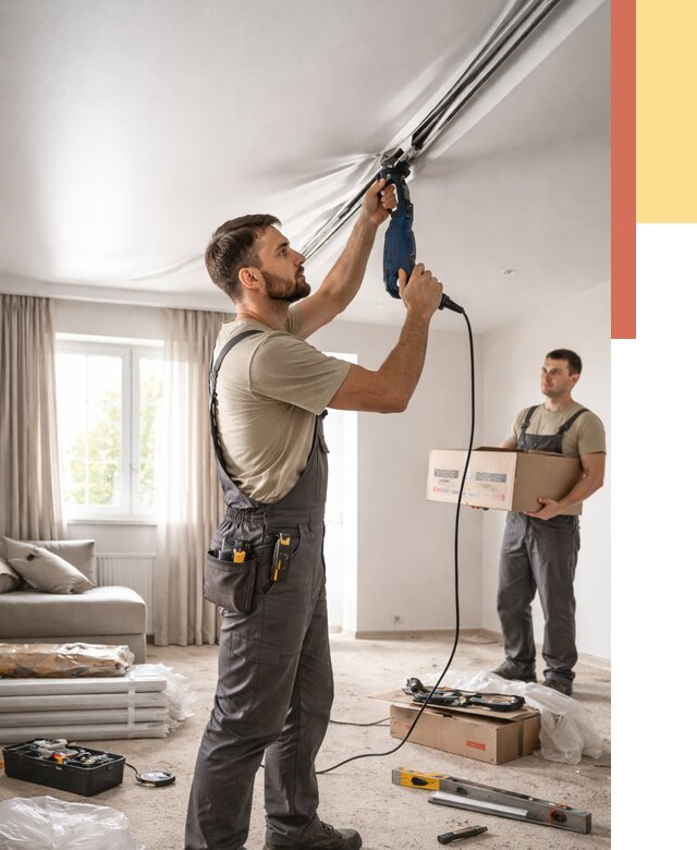 Монтаж сатинового натяжного потолка в Мурманске от 3599 руб. | Быстро, недорого — ОТДЕЛОЧНИК-Мрм