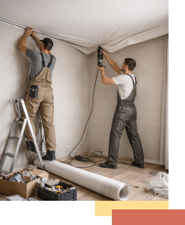 Монтаж цветного натяжного потолка в Мурманске за один день