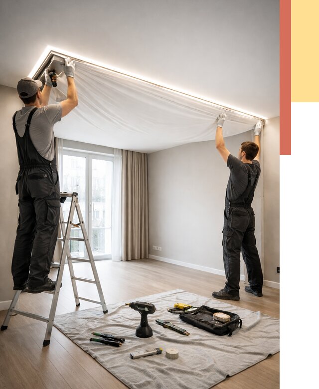 Монтаж парящего натяжного потолка в Мурманске от 4627 руб. быстро и недорого | ОТДЕЛОЧНИК-Мрм