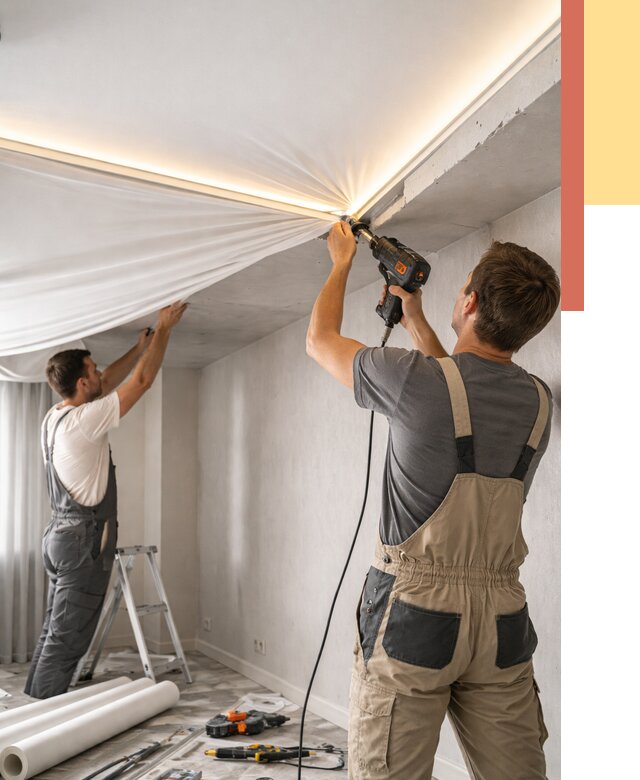 Монтаж натяжного потолка с подсветкой в Мурманске от 977 руб. | ОТДЕЛОЧНИК-Мрм