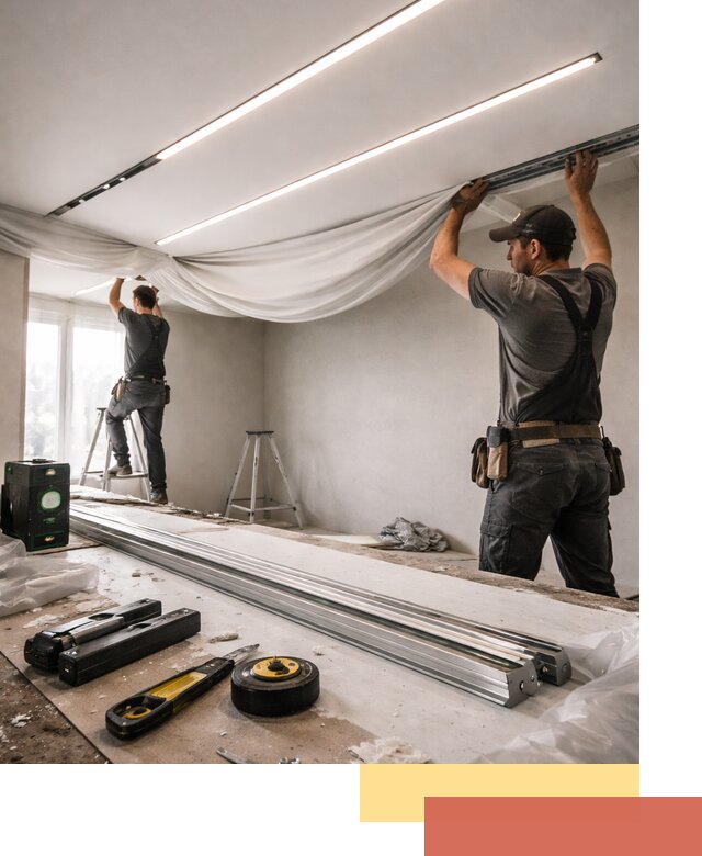 Монтаж натяжных потолков со световыми линиями в Мурманске