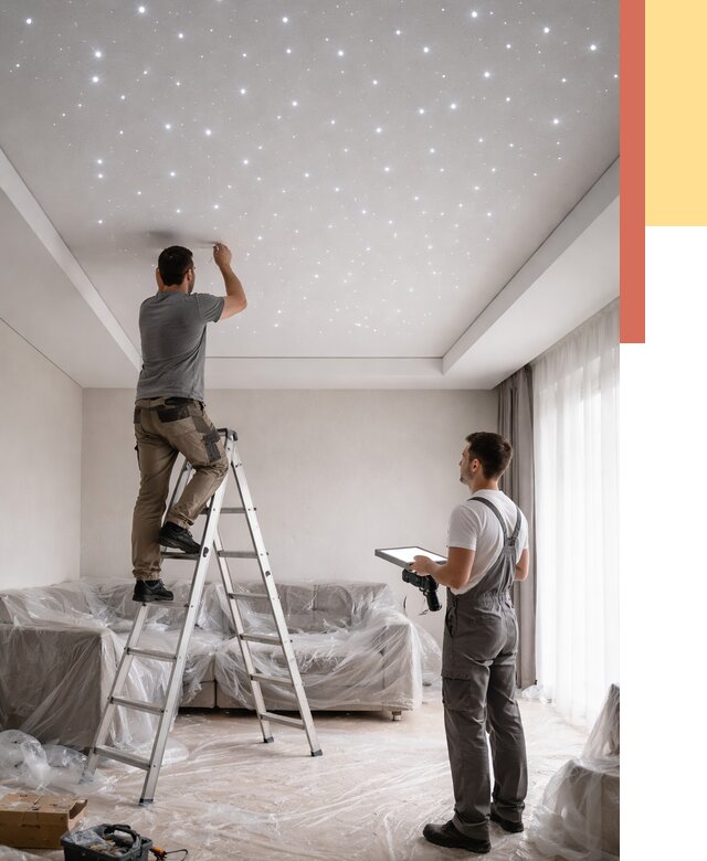 Монтаж натяжного потолка «звездное небо» в Мурманске от 6683 руб. | ОТДЕЛОЧНИК-Мрм