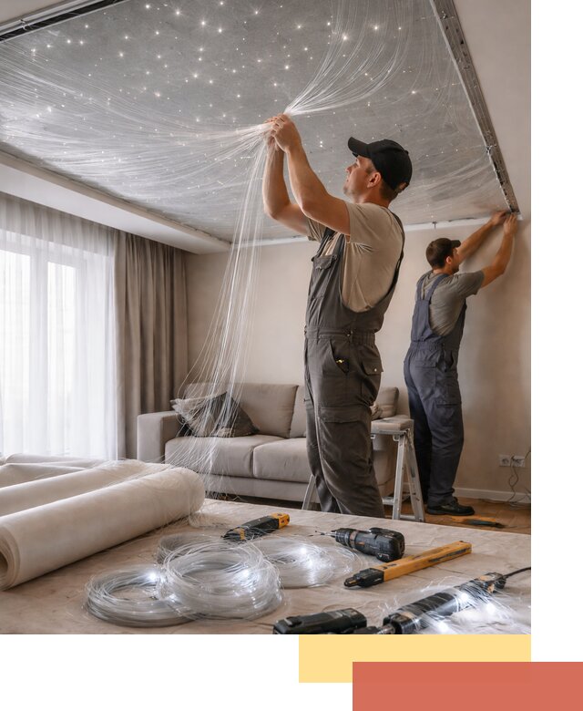 Монтаж натяжного потолка «Звездное небо» в Мурманске