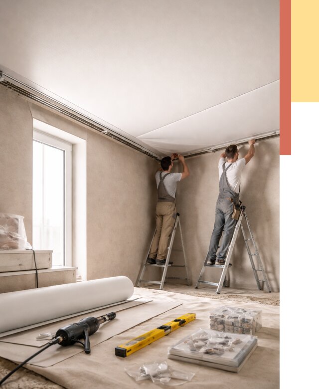 Монтаж натяжного потолка в спальне в Мурманске от 3907 руб. под ключ | ОТДЕЛОЧНИК-Мрм