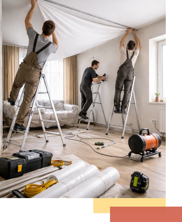 Монтаж натяжного потолка в гостиной в Мурманске