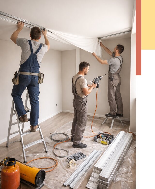 Монтаж натяжного потолка в студии в Мурманске от 5655 руб. — быстро и недорого | ОТДЕЛОЧНИК-Мрм