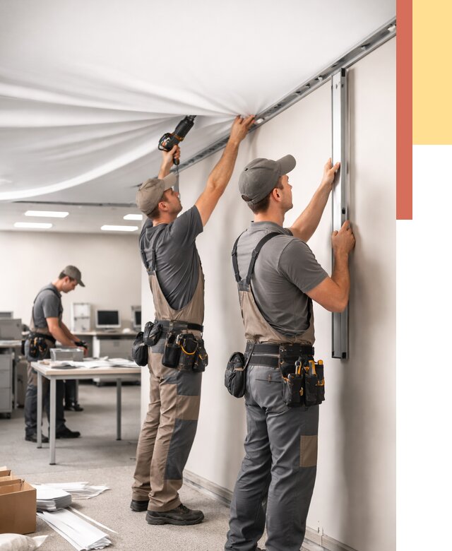 Монтаж натяжного потолка в офисе в Мурманске от 463 руб/м² — быстро и недорого | ОТДЕЛОЧНИК-Мрм