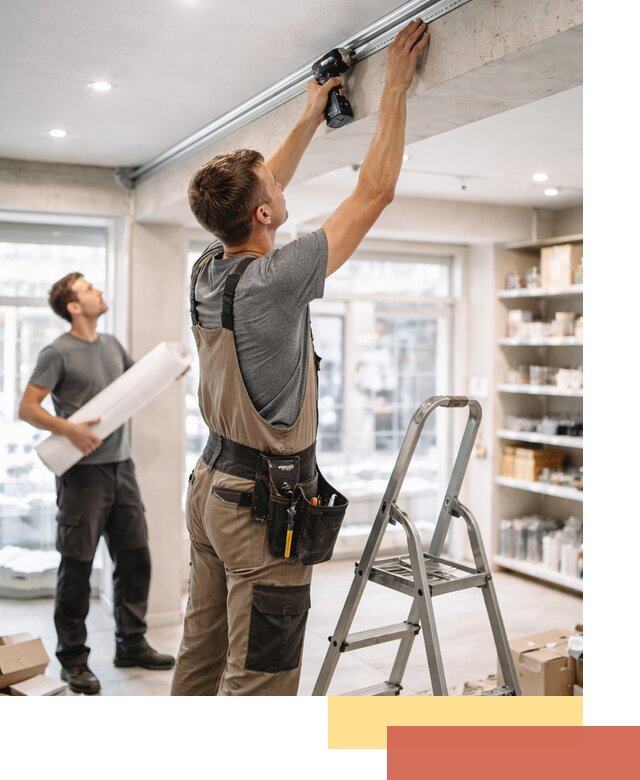 Монтаж натяжных потолков в магазине в Мурманске