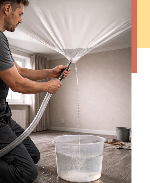 Слив воды с натяжного потолка в Мурманске от 2571 руб. быстро и недорого | ОТДЕЛОЧНИК-Мрм