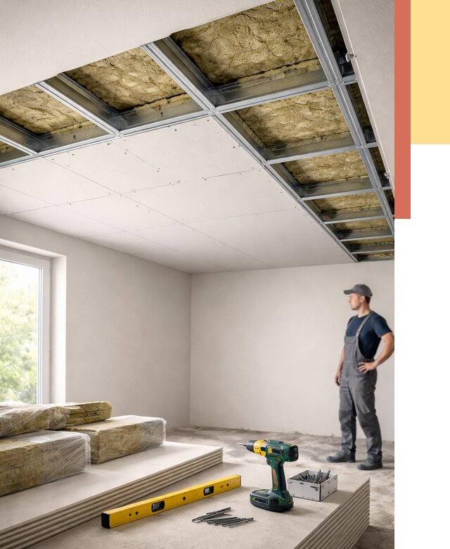 Звукоизоляция потолка ГКЛ в Мурманске от 977 руб. — монтаж под ключ | ОТДЕЛОЧНИК-Мрм