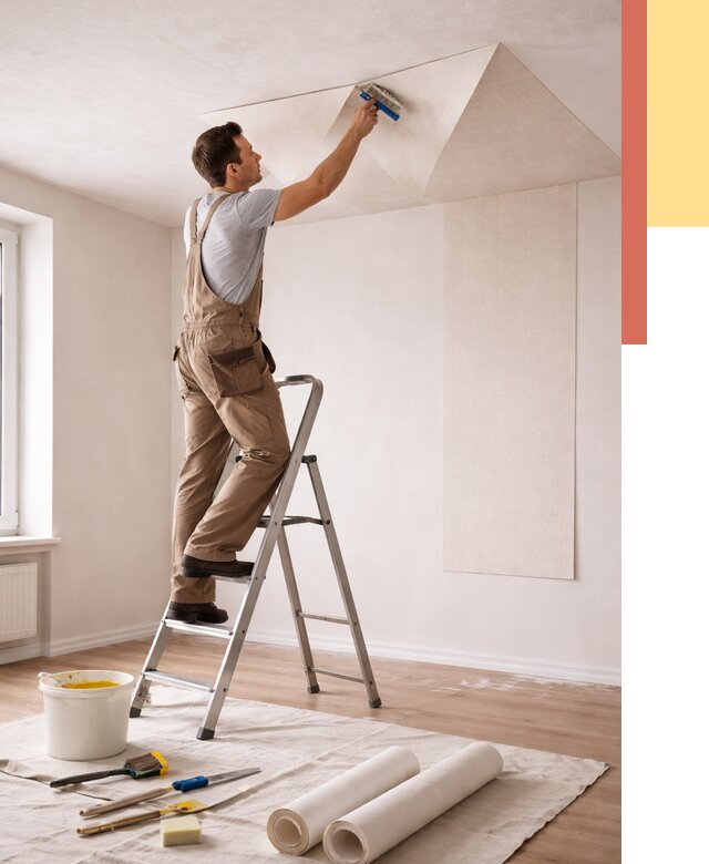 Поклейка обоев на потолок в Мурманске от 4627 руб. быстро и недорого | ОТДЕЛОЧНИК-Мрм